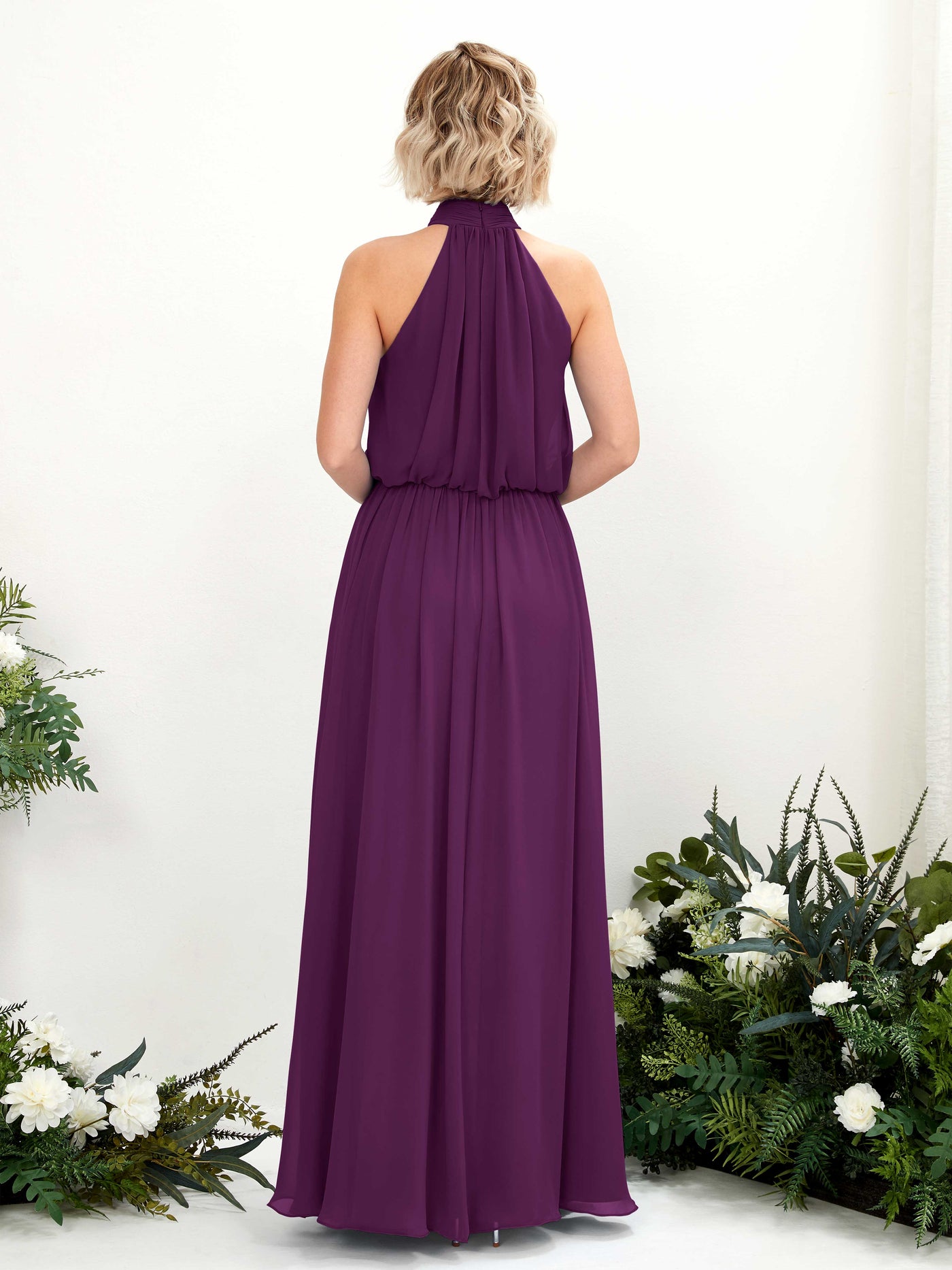 Halter Sleeveless Chiffon Bridesmaid Dress - Grape (81222931)#color_grape