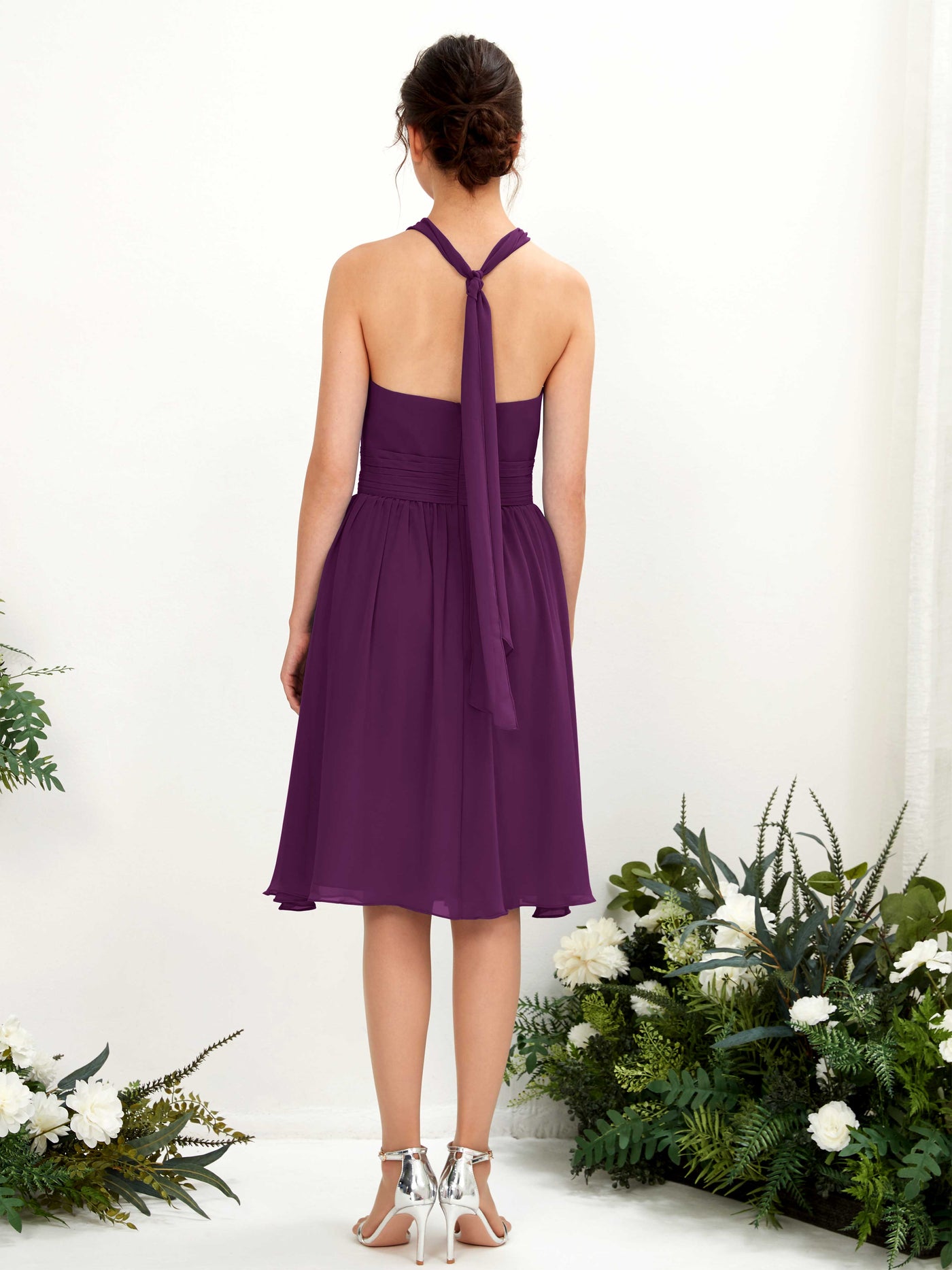 Halter Strapless Chiffon Bridesmaid Dress - Grape (81222631)#color_grape