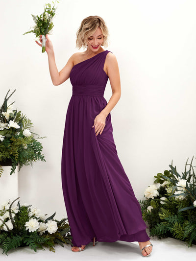Carlyna Flaze A-Line Grape Bridesmaid Dress Maxi Sleeveless One Shoulder Dress Front View #color_grape