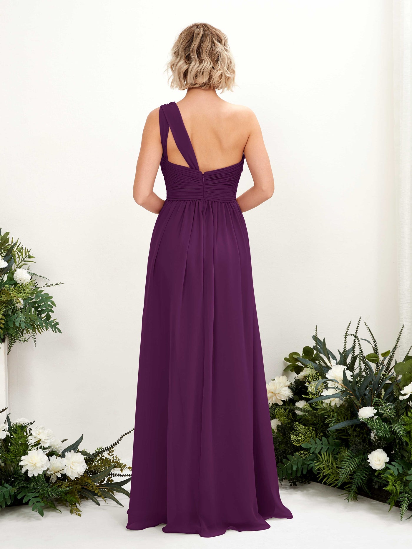 One Shoulder Sleeveless Chiffon Bridesmaid Dress - Grape (81225031)#color_grape
