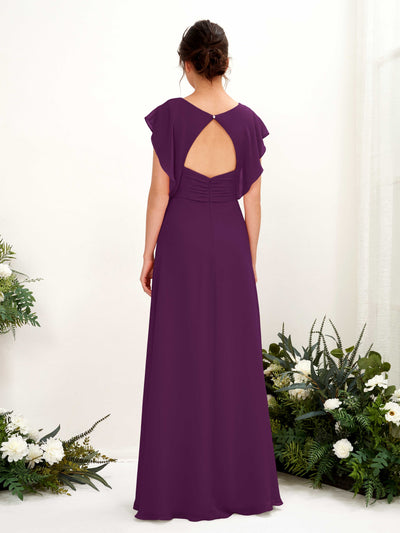 Carlyna Annie A-Line Grape Bridesmaid Dress Maxi Cap Sleeve V-Neck Dress Back View #color_grape