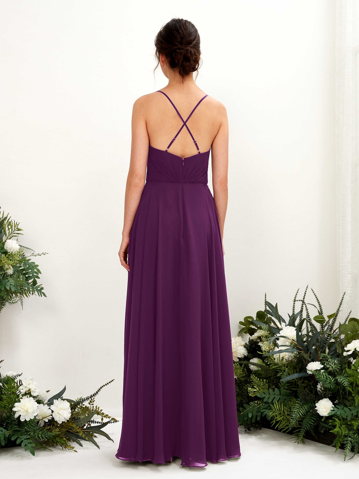 Spaghetti-straps V-neck Sleeveless Bridesmaid Dress - Grape (81224231)#color_grape