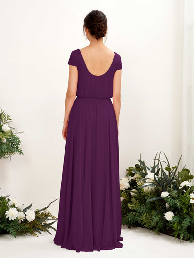 Carlyna Pauline A-Line Grape Bridesmaid Dress Maxi Cap Sleeve V-Neck Dress #color_grape