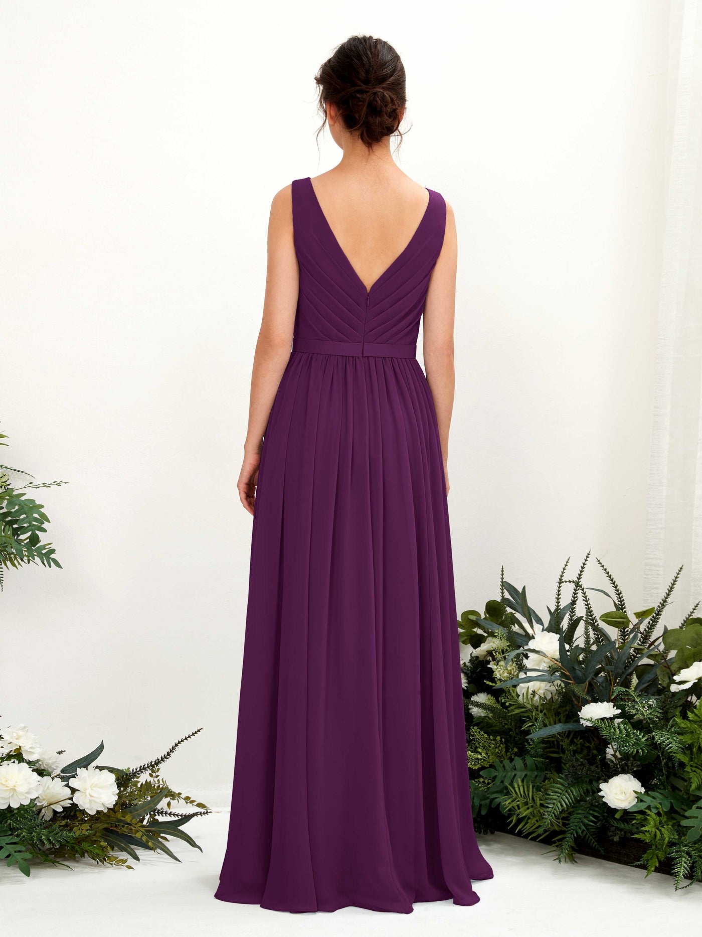 V-neck Sleeveless Chiffon Bridesmaid Dress - Grape (81223631)#color_grape