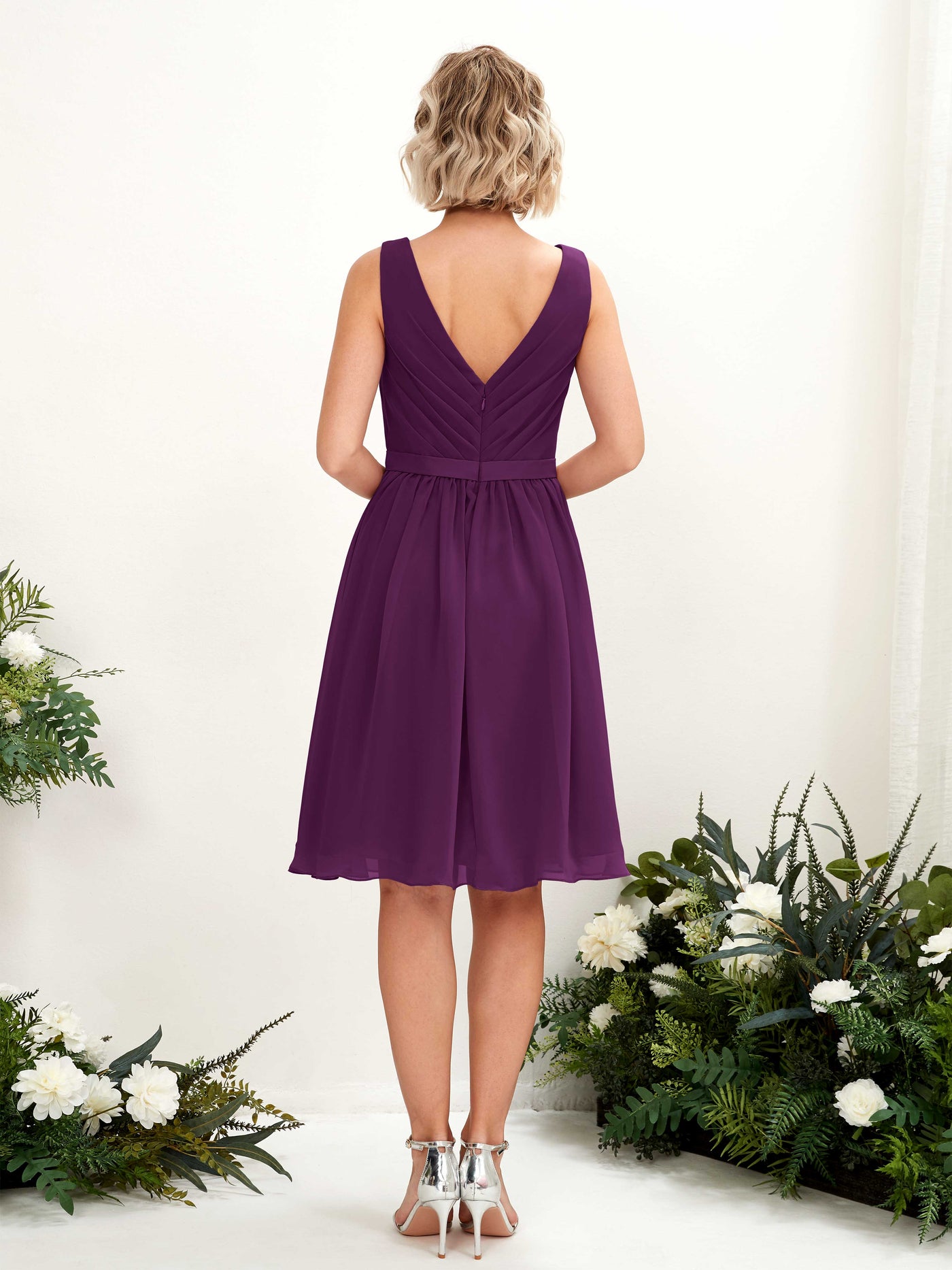 V-neck Sleeveless Chiffon Bridesmaid Dress - Grape (81224831)#color_grape