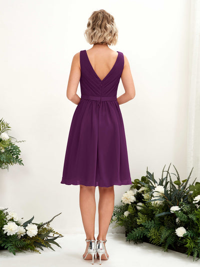 Carlyna Natasha A-Line Grape Bridesmaid Dress Knee-Length Sleeveless V-Neck Dress #color_grape