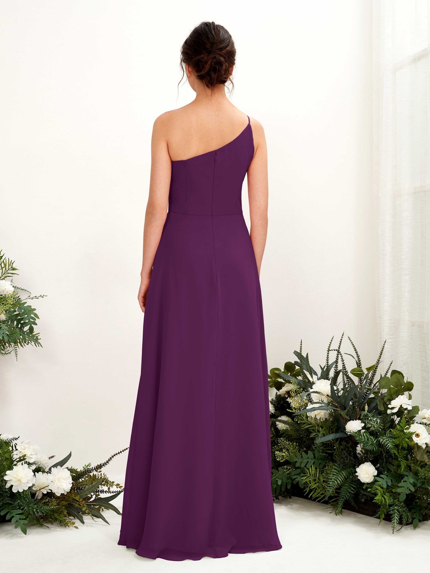 One Shoulder Sleeveless Chiffon Bridesmaid Dress - Grape (81225731)#color_grape