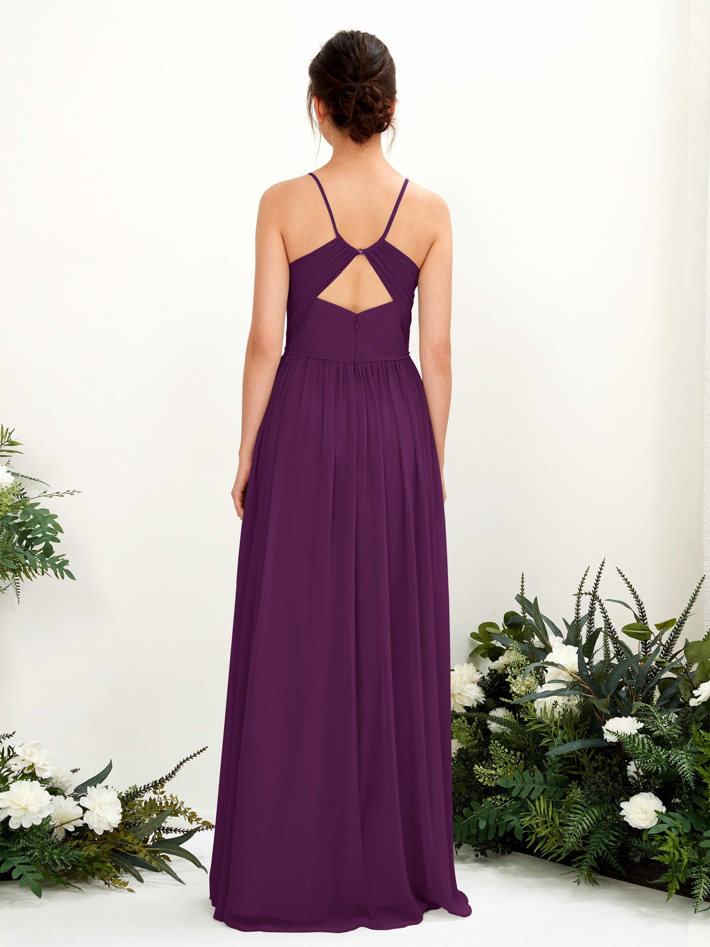 Spaghetti-straps V-neck Chiffon Bridesmaid Dress - Grape (81221431)#color_grape