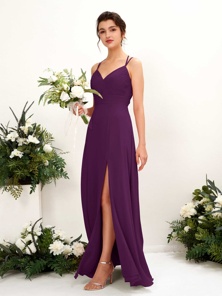 Straps V-neck Sleeveless Chiffon Bridesmaid Dress - Grape (81225431)