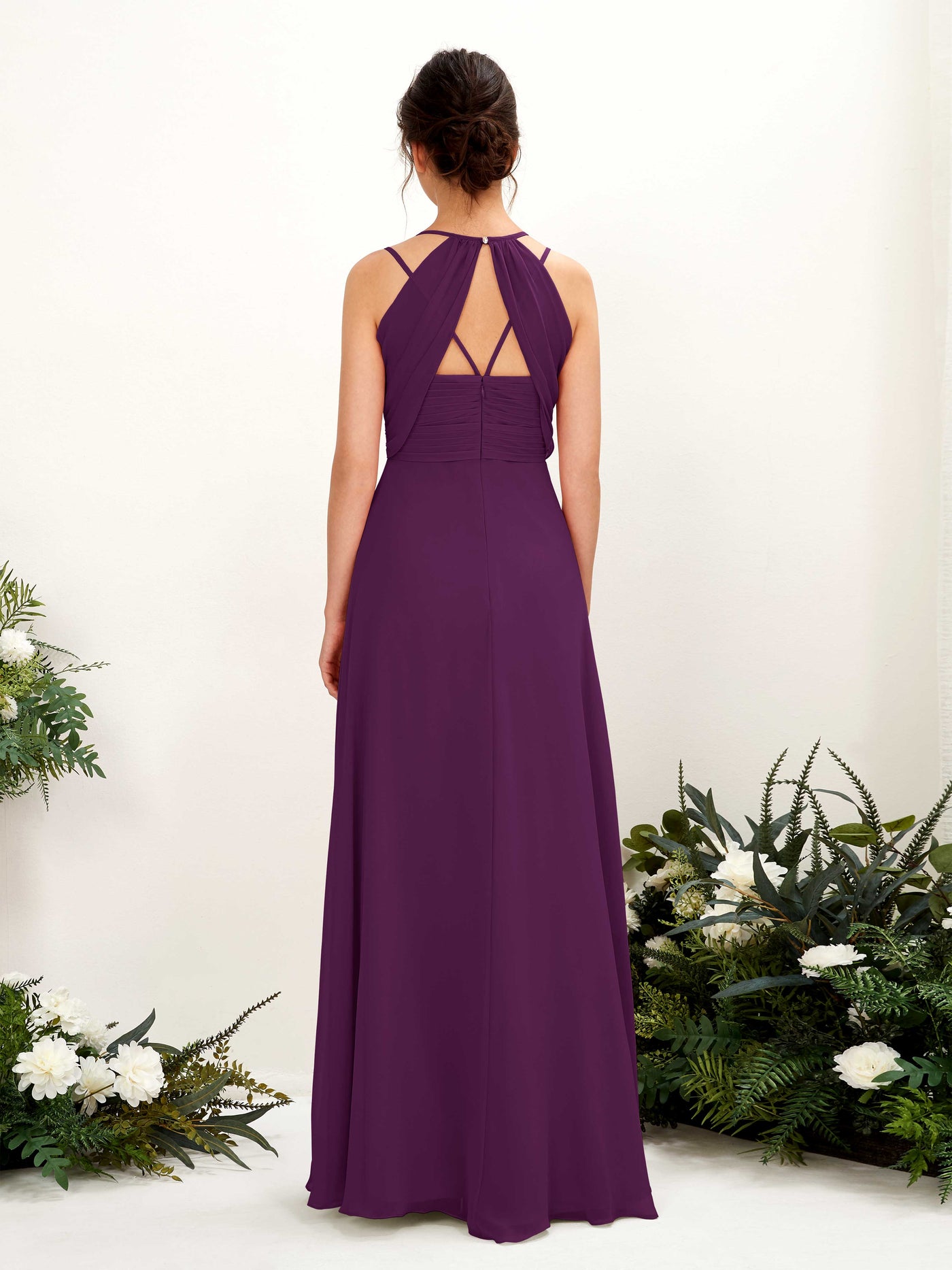 Straps V-neck Sleeveless Chiffon Bridesmaid Dress - Grape (81225431)#color_grape