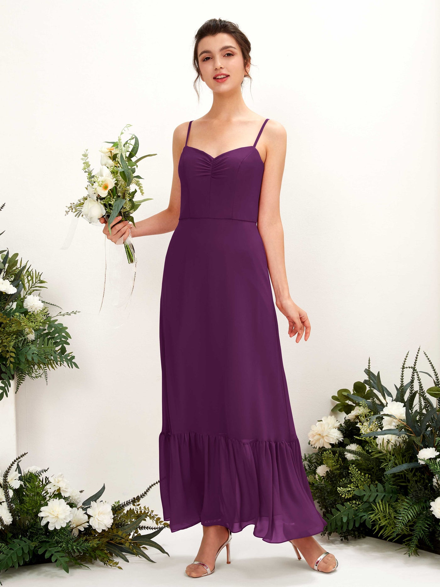 Spaghetti-straps Sweetheart Sleeveless Chiffon Bridesmaid Dress - Grape (81223031)#color_grape