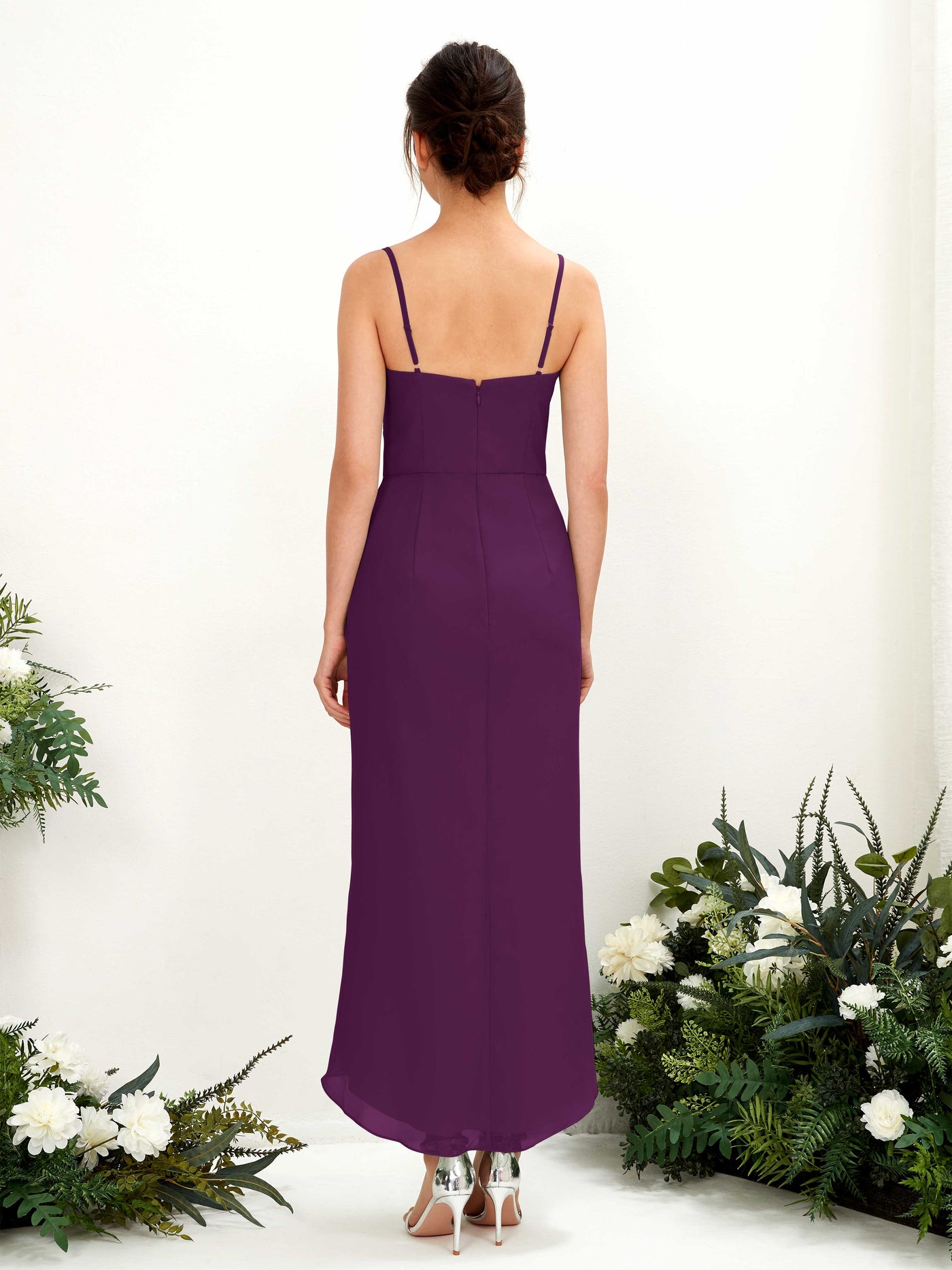 Spaghetti-straps V-neck Sleeveless Chiffon Bridesmaid Dress - Grape (81221331)#color_grape