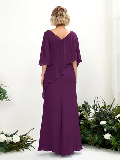 Carlyna Violaine A-Line Grape Bridesmaid Dress Maxi Three Quarter Sleeve V-Neck Dress #color_grape