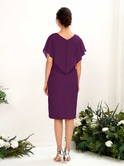 Carlyna Vanessa Sheath Grape Bridesmaid Dress Knee-Length Cap Sleeve V-Neck Dress #color_grape