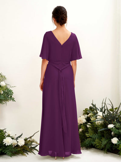 Carlyna Merta A-Line Grape Bridesmaid Dress Maxi Short Sleeve V-Neck Dress #color_grape