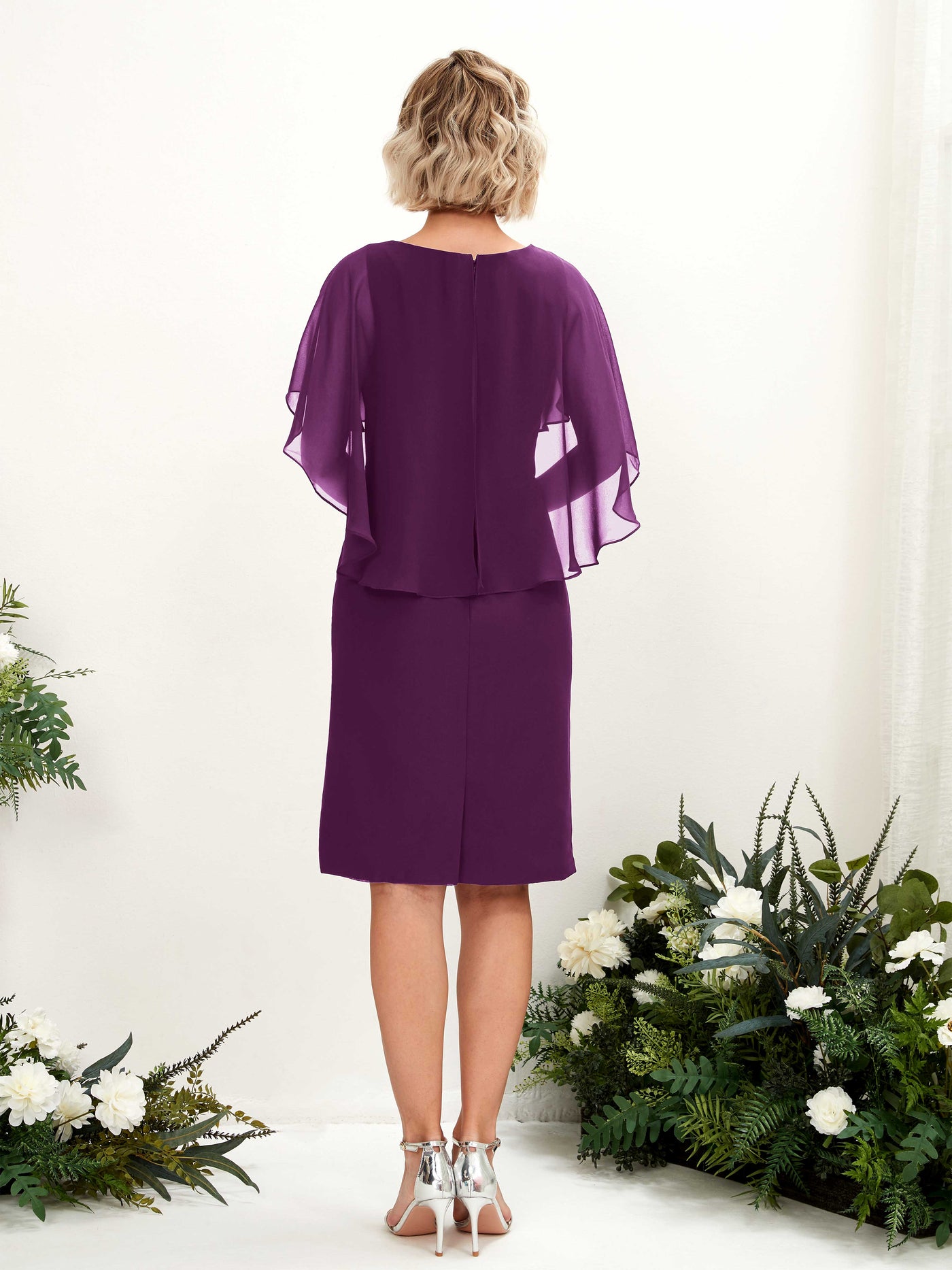 V-neck Short Sleeves Chiffon Bridesmaid Dress - Grape (81224031)#color_grape
