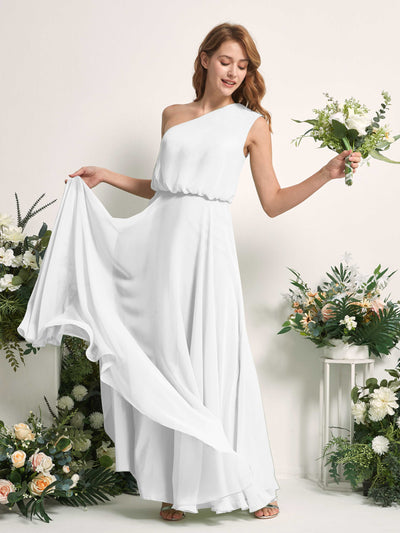 Carlyna Cecily A-Line White Bridesmaid Dress Maxi Sleeveless One Shoulder Dress Side View 2 #color_white