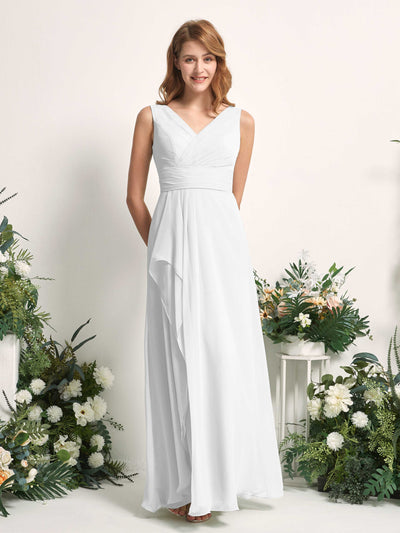 Carlyna Mollie A-Line White Bridesmaid Dress Maxi Sleeveless V-Neck Dress #color_white