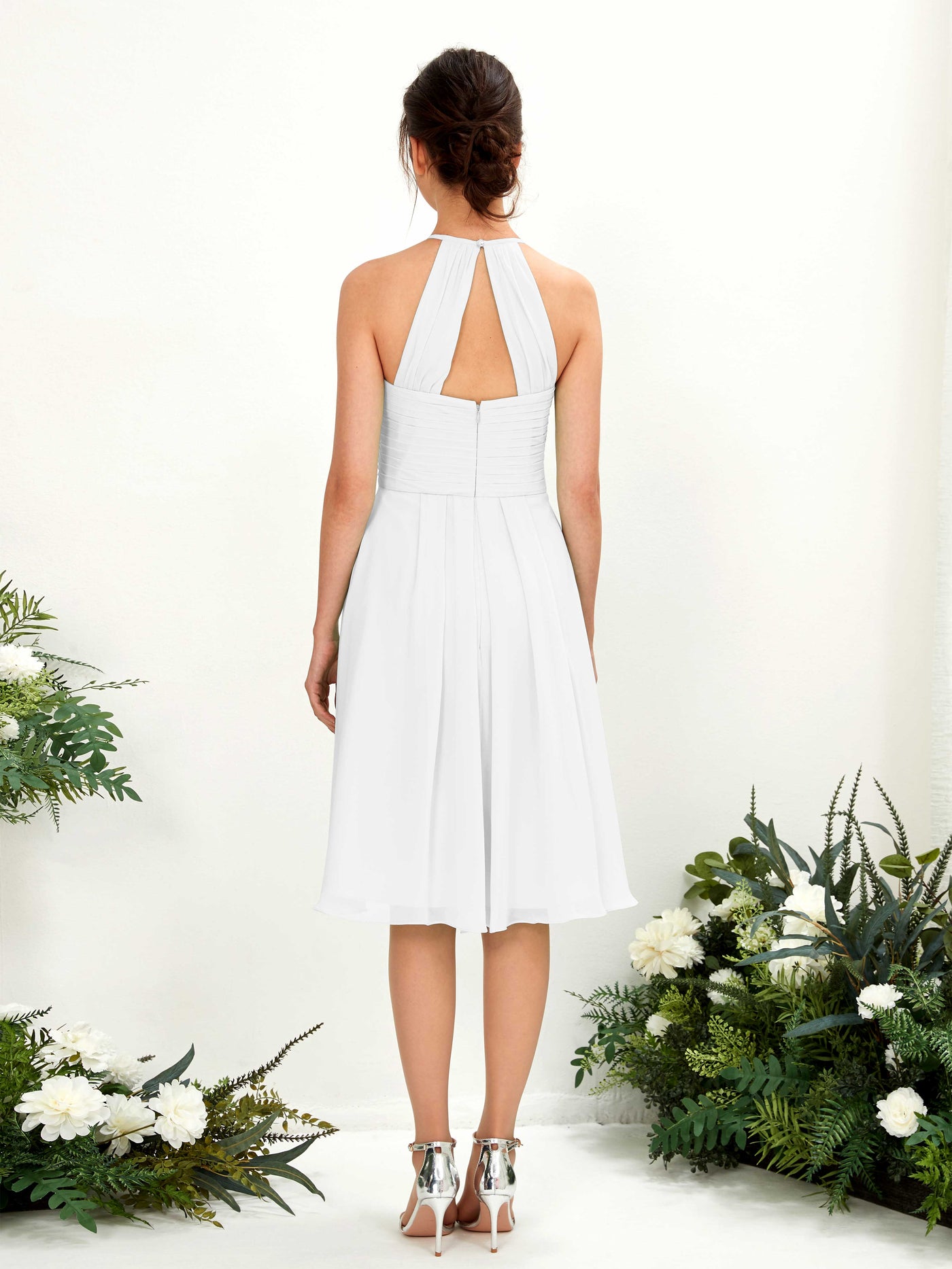 A-line Halter Sleeveless Chiffon Bridesmaid Dress - White (81220442)#color_white