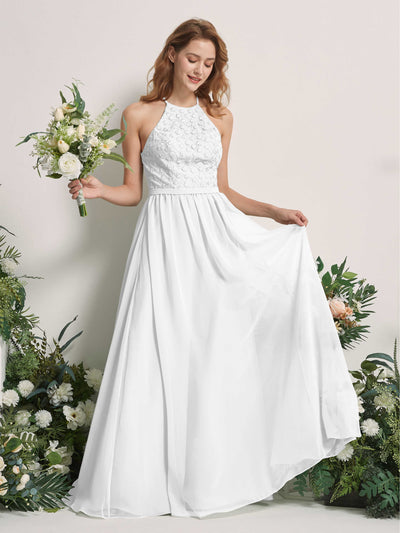 Carlyna Denise A-Line White Embroidered Bridesmaid Dress Maxi Sleeveless Round Neck Dress Front View #color_white