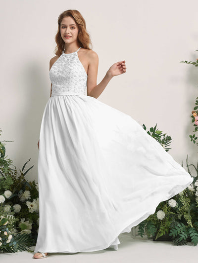 Carlyna Denise A-Line White Embroidered Bridesmaid Dress Maxi Sleeveless Round Neck Dress Side View 2 #color_white