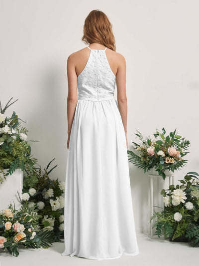 Carlyna Denise A-Line White Embroidered Bridesmaid Dress Maxi Sleeveless Round Neck Dress Back View #color_white