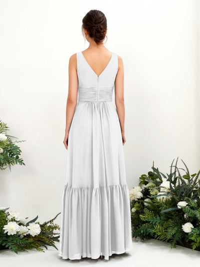Carlyna Alissa A-Line White Bridesmaid Dress Maxi Sleeveless V-Neck Dress Back View #color_white