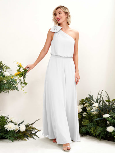 Carlyna Laurel A-Line White Bridesmaid Dress Maxi Sleeveless One Shoulder Dress #color_white