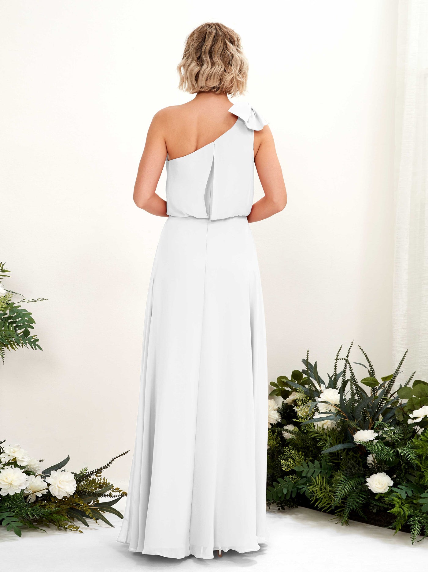 A-line One Shoulder Sleeveless Chiffon Bridesmaid Dress - White (81225542)#color_white