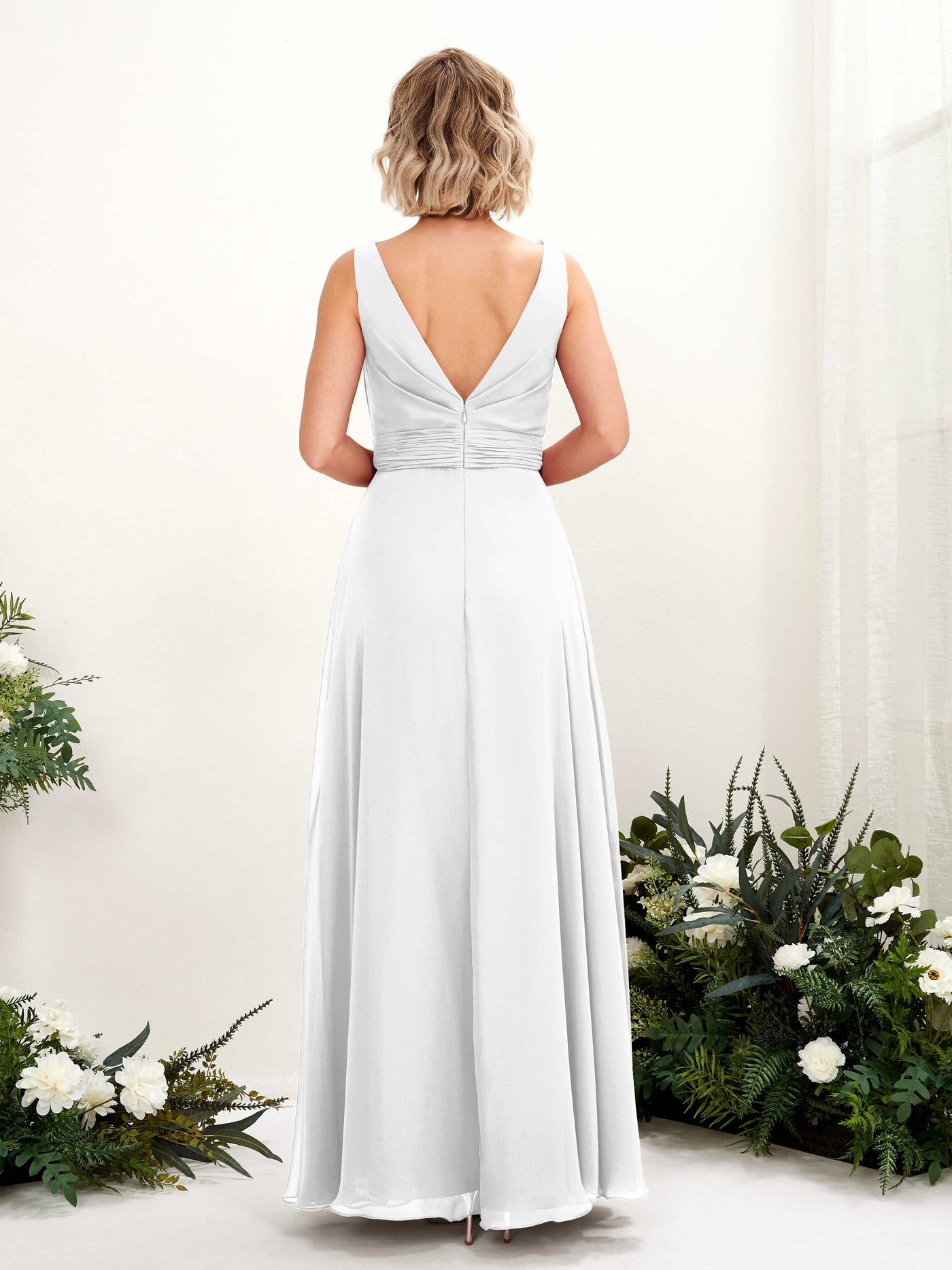 A-line Bateau Sleeveless Chiffon Bridesmaid Dress - White (81225842)#color_white