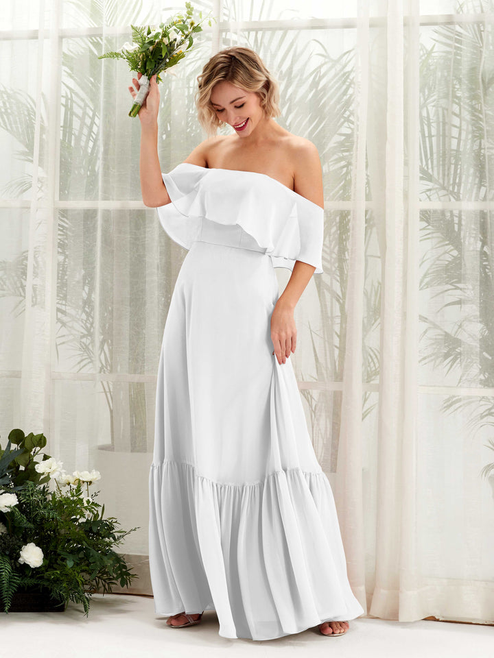 A-line Off Shoulder Chiffon Bridesmaid Dress - White (81224542)