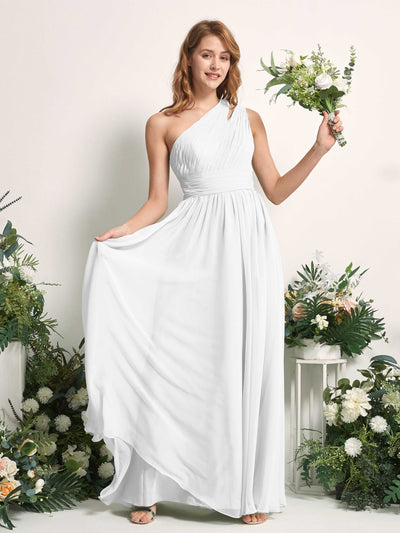 Carlyna Evelyn A-Line White Bridesmaid Dress Maxi Sleeveless One Shoulder Dress Front View #color_white