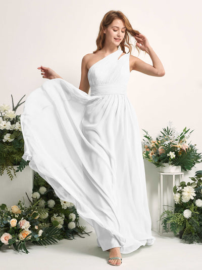 Carlyna Evelyn A-Line White Bridesmaid Dress Maxi Sleeveless One Shoulder Dress Side View 2 #color_white