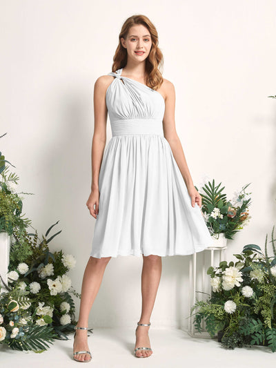 Carlyna Echo A-Line White Bridesmaid Dress Knee-Length Sleeveless One Shoulder Dress Front View #color_white
