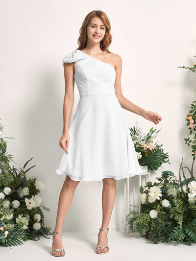 Carlyna Brenda A-Line White Bridesmaid Dress Knee-Length Sleeveless One Shoulder Dress Front View #color_white
