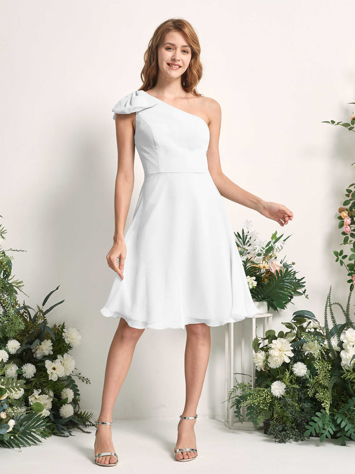 Bridesmaid Dress A-line Chiffon One Shoulder Knee Length Sleeveless Wedding Party Dress - White (81227042)