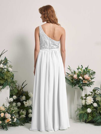 Carlyna Bonita A-Line White Embroidered Bridesmaid Dress Maxi Sleeveless One Shoulder Dress Back View #color_white