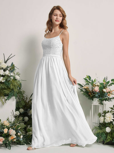 Carlyna Ursula A-Line White Beaded Bridesmaid Dress Maxi Sleeveless Sweetheart Dress #color_white