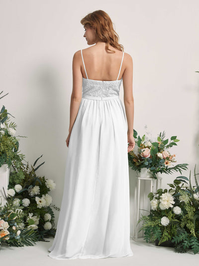 Carlyna Ursula A-Line White Beaded Bridesmaid Dress Maxi Sleeveless Sweetheart Dress #color_white
