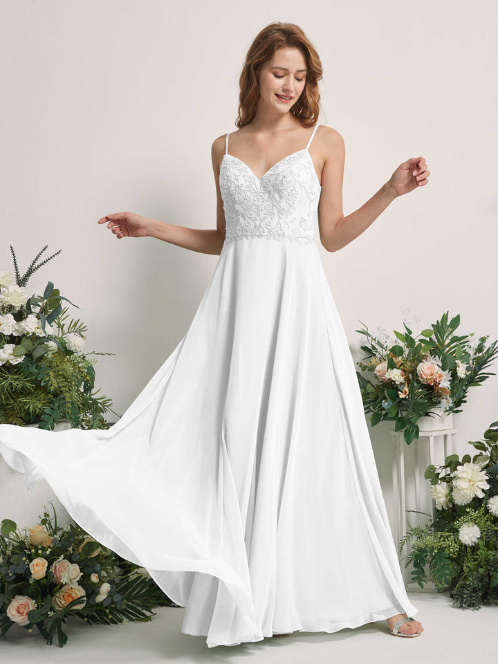 White Bridesmaid Dresses A-line Open back Spaghetti-straps Sleeveless Dresses (83221142)