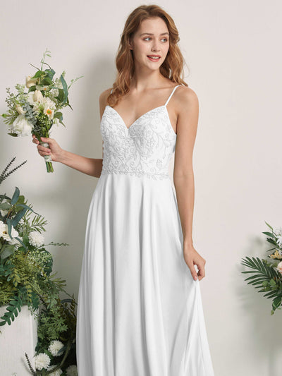 Carlyna Gail A-Line White Beaded Bridesmaid Dress Maxi Sleeveless V-Neck Dress Side View 2 #color_white