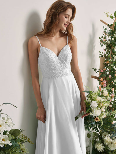 Carlyna Gail A-Line White Beaded Bridesmaid Dress Maxi Sleeveless V-Neck Dress Side View 3 #color_white