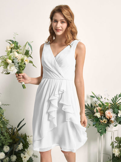 Carlyna Alisha A-Line White Bridesmaid Dress Knee-Length Sleeveless V-Neck Dress Side View 2 #color_white
