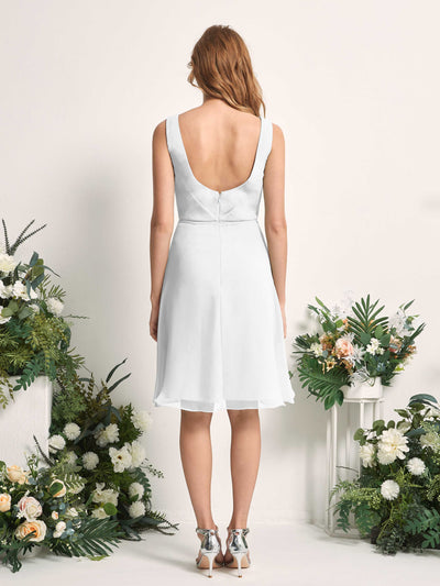 Carlyna Alisha A-Line White Bridesmaid Dress Knee-Length Sleeveless V-Neck Dress Back View #color_white