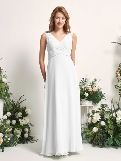 Carlyna June A-Line White Bridesmaid Dress Maxi Sleeveless V-Neck Dress #color_white