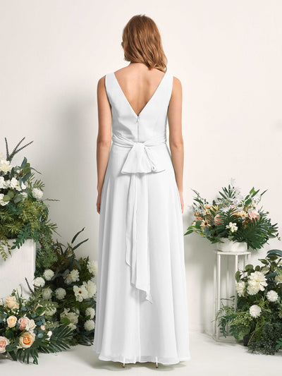 Carlyna June A-Line White Bridesmaid Dress Maxi Sleeveless V-Neck Dress #color_white
