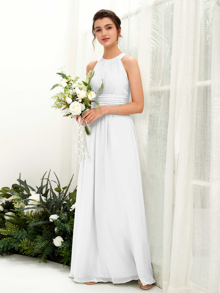 A-line Round Sleeveless Chiffon Bridesmaid Dress - White (81221542)
