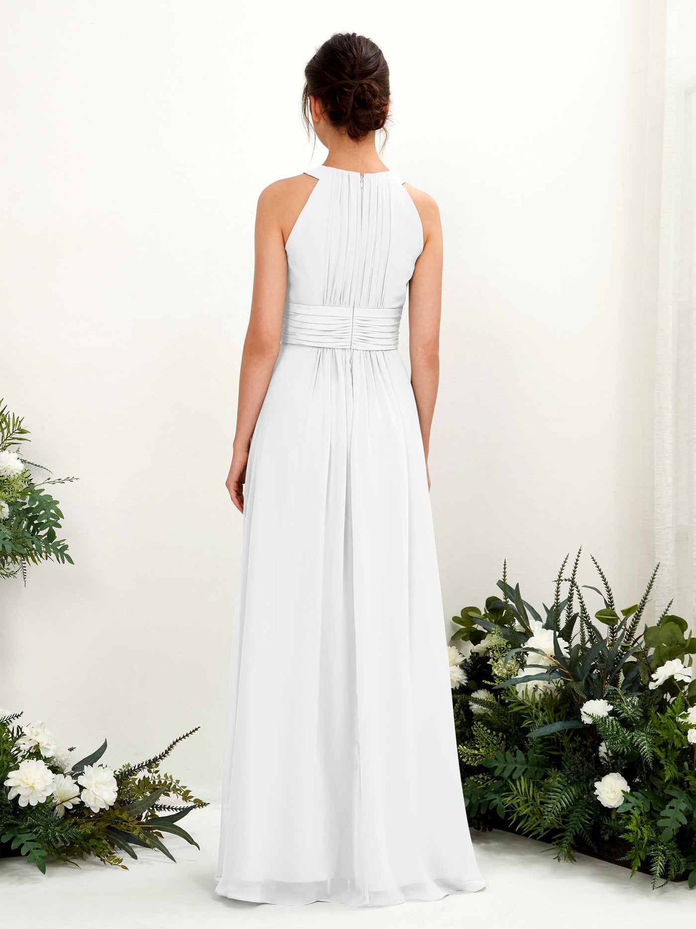 A-line Round Sleeveless Chiffon Bridesmaid Dress - White (81221542)#color_white