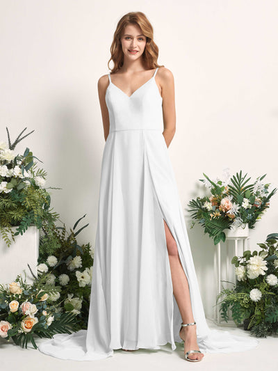 Carlyna Marcia A-Line White Bridesmaid Dress Maxi Sleeveless V-Neck Dress #color_white