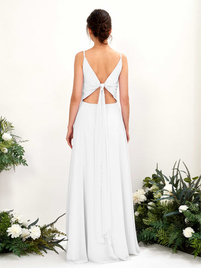 Carlyna Elsa A-Line White Bridesmaid Dress Maxi Sleeveless V-Neck Dress Back View #color_white